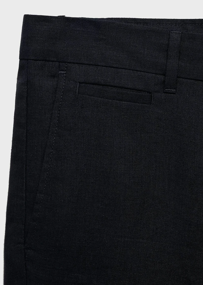 Slim-fit 100% linen bermuda shorts