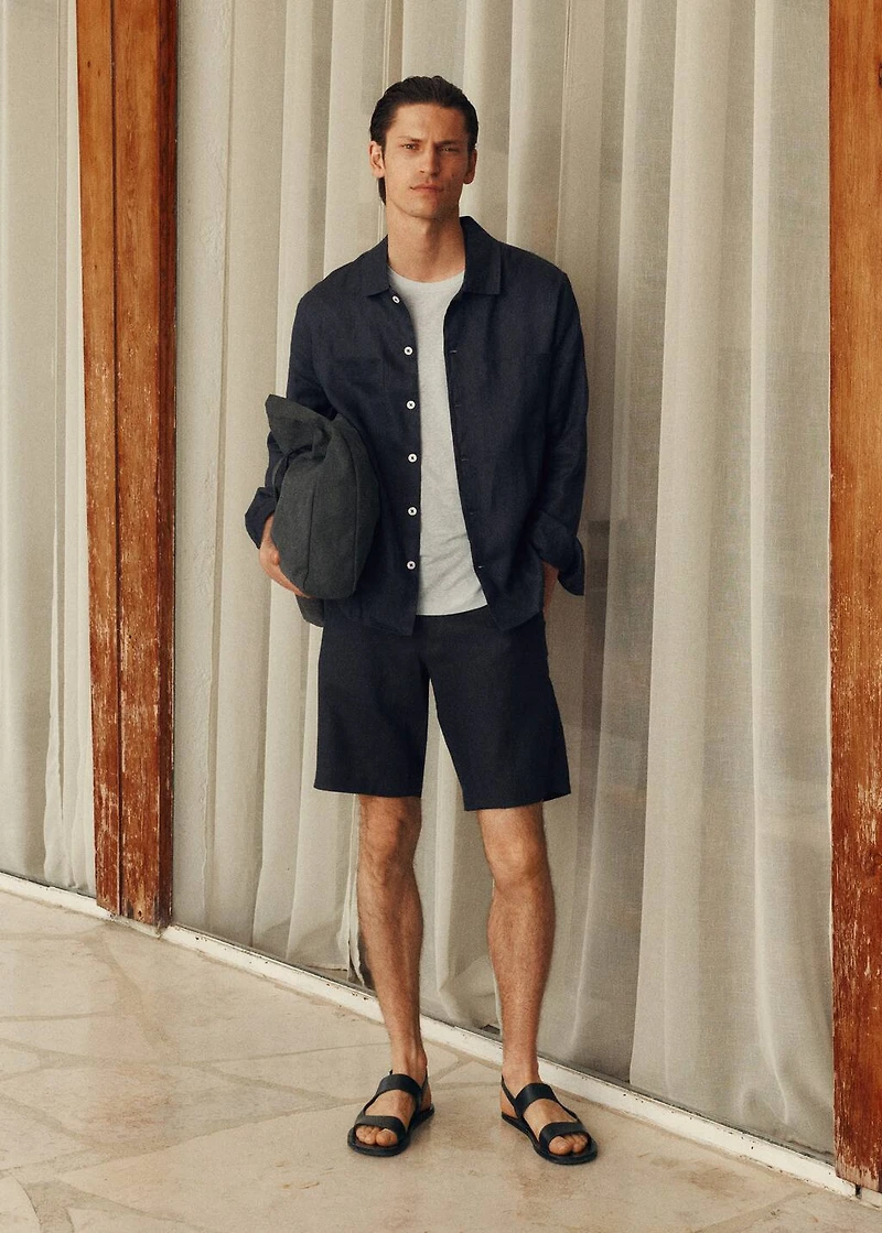 Slim-fit 100% linen bermuda shorts