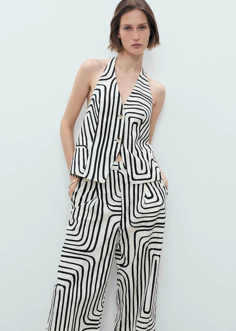 Geometric-print linen pants