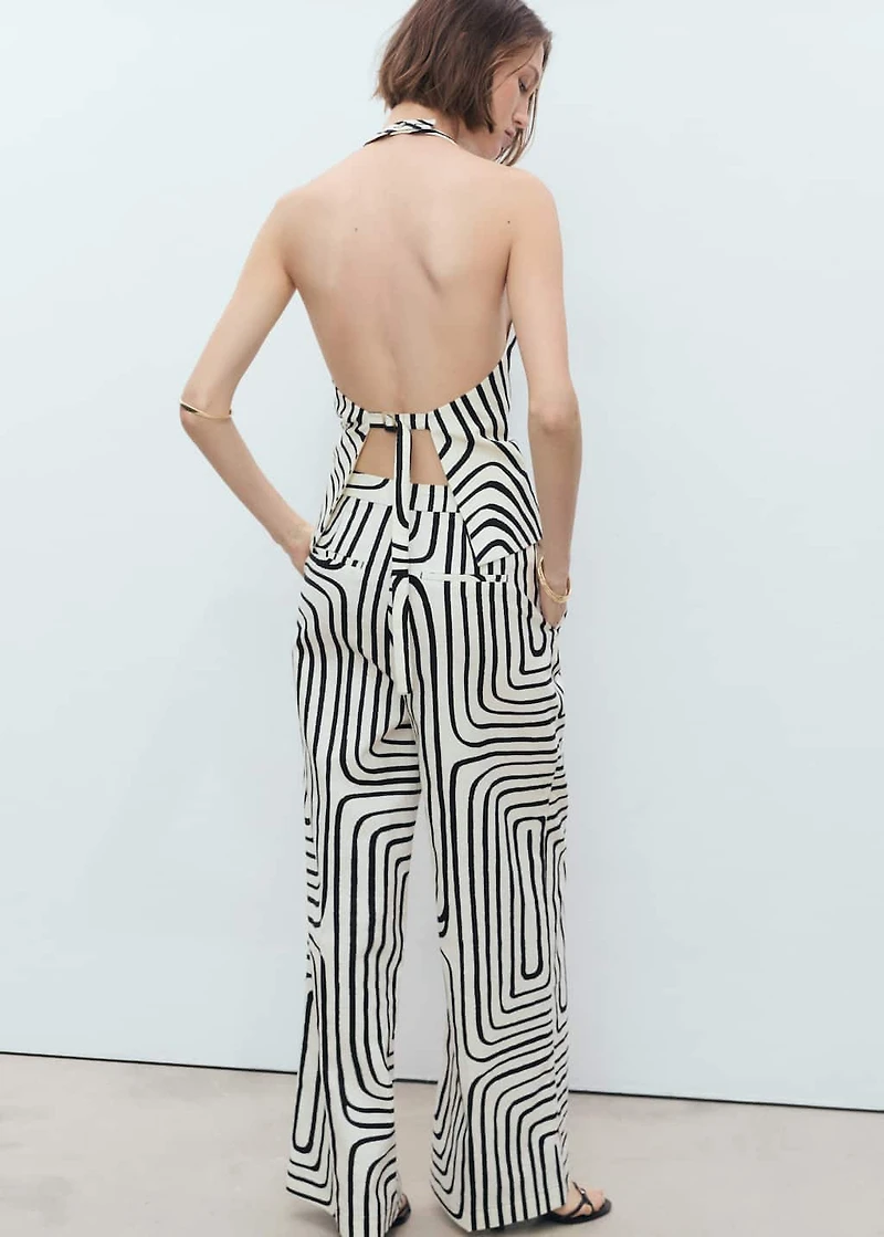 Geometric-print linen pants