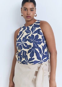 Printed linen-blend top