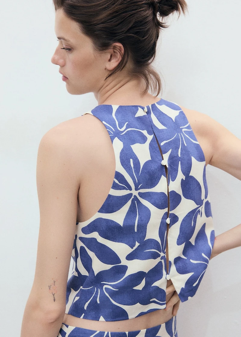 Printed linen-blend top