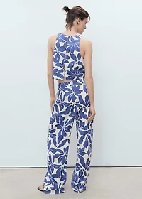 Printed linen-blend pants