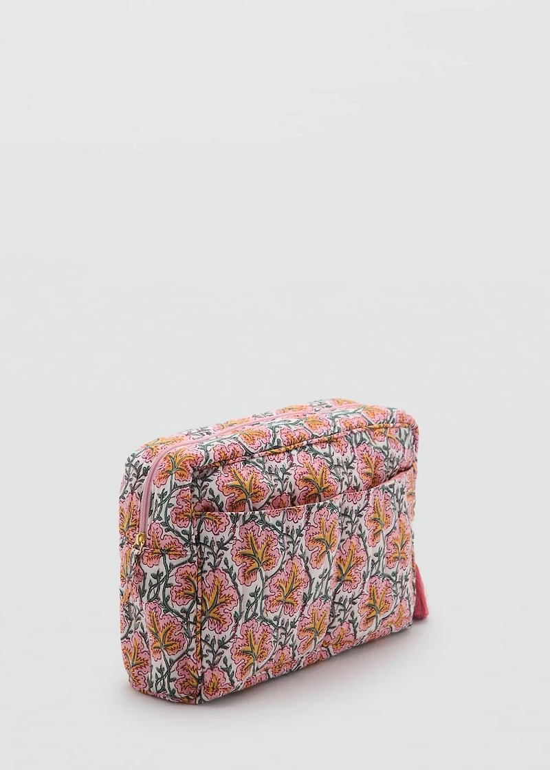 Flower-printed cotton toiletry bag