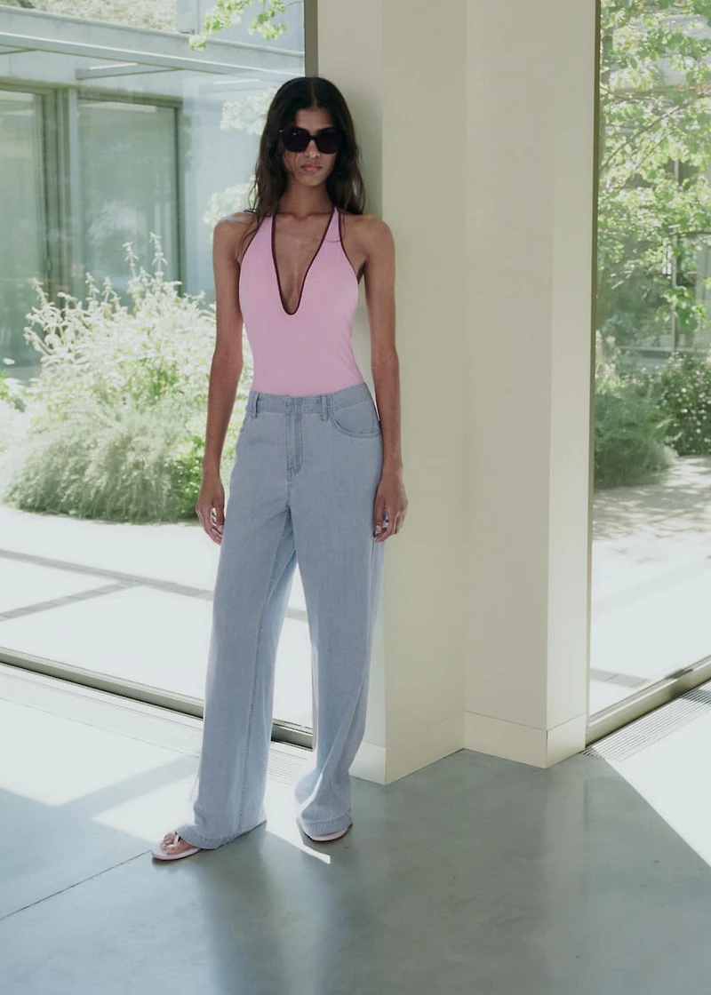 Mid-rise wide leg denim pants