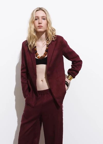 Linen suit blazer with frayed ends