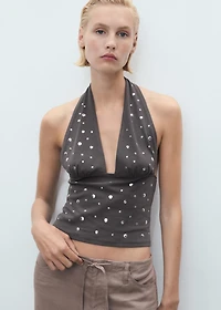 Halter top with metallic appliqués