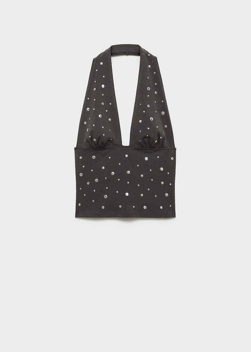 Halter top with metallic appliqués