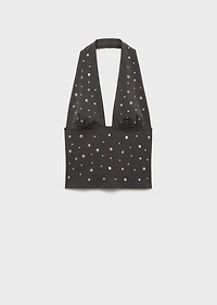 Halter top with metallic appliqués