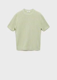 Striped openwork cotton t-shirt