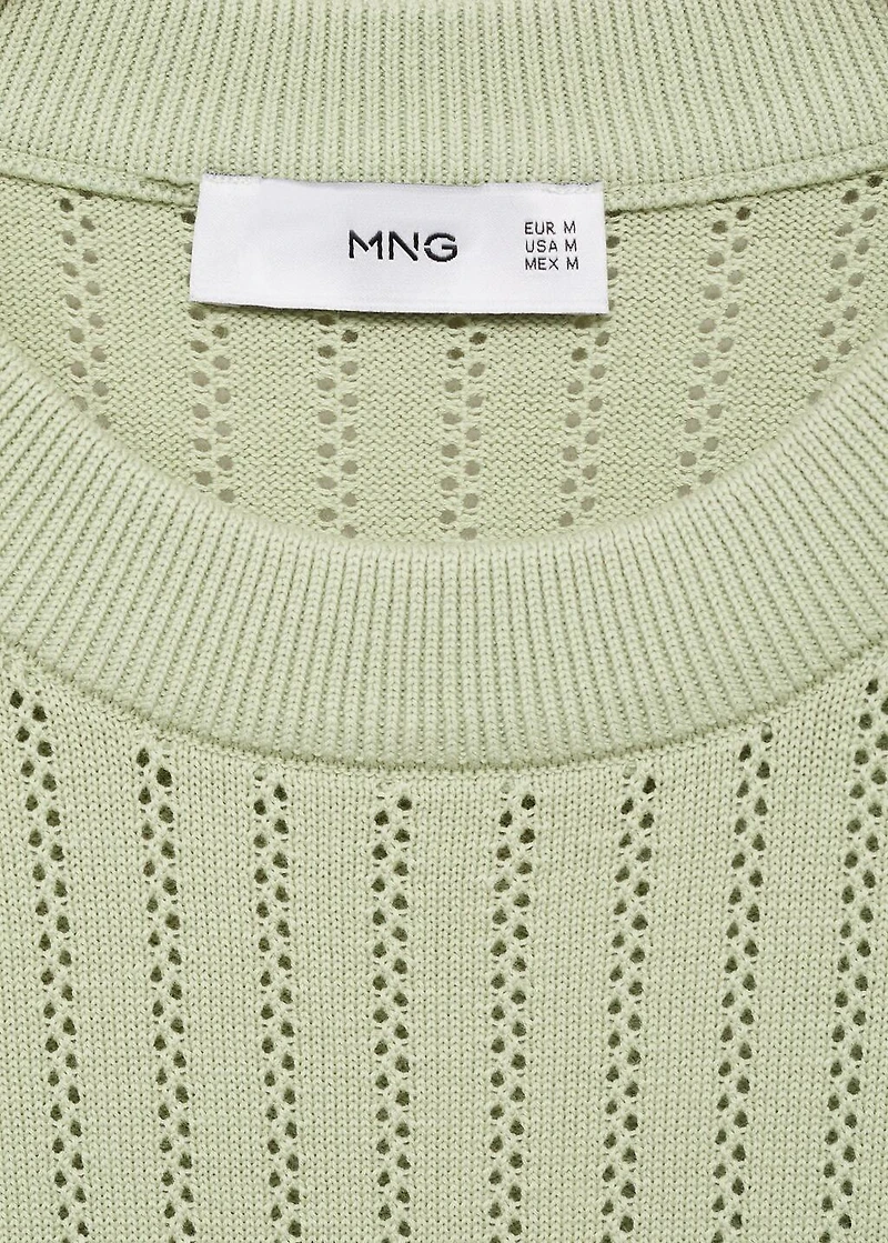 Striped openwork cotton t-shirt