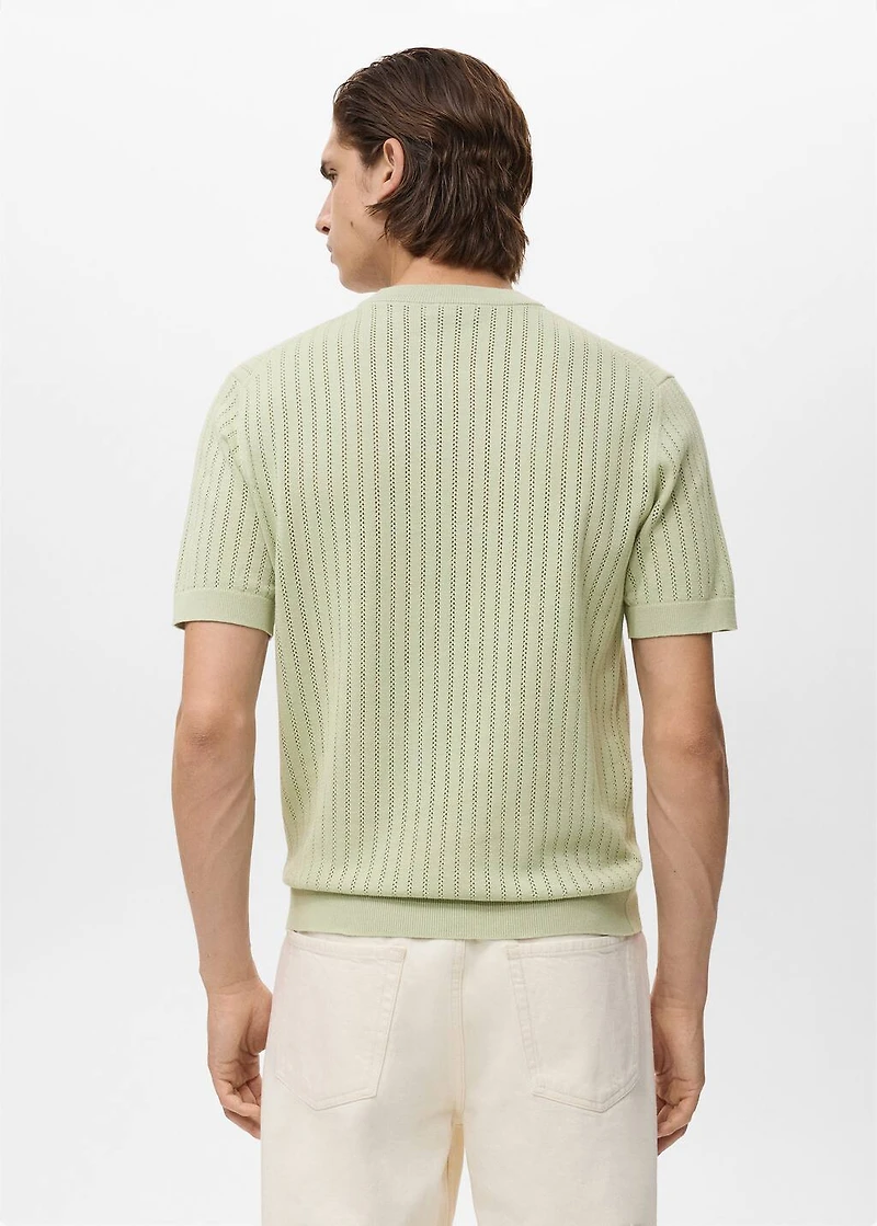 Striped openwork cotton t-shirt