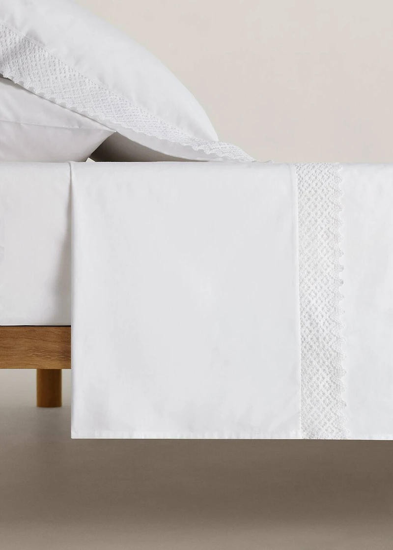 Cotton percale lace top sheet for 135/140 cm bed