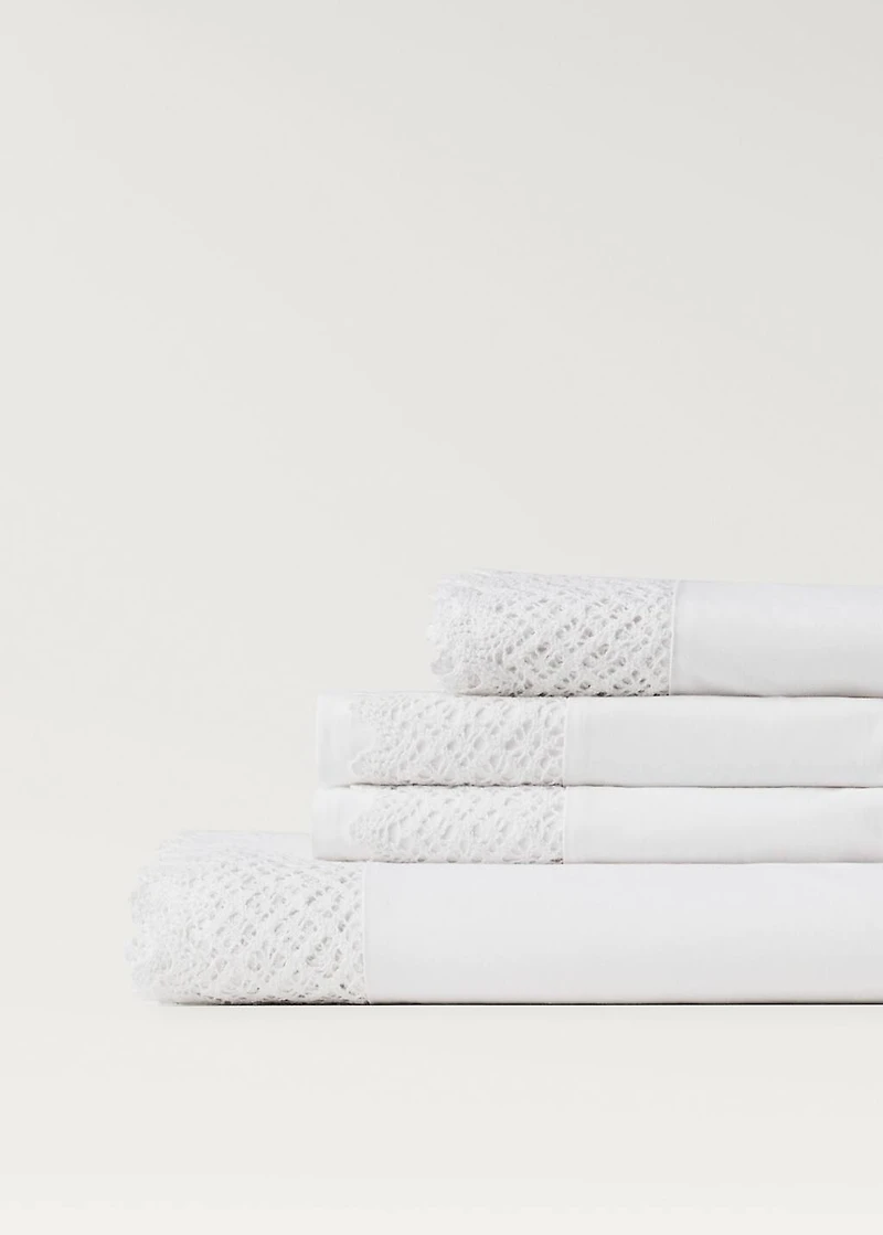 Cotton percale lace top sheet for 150/160 cm bed