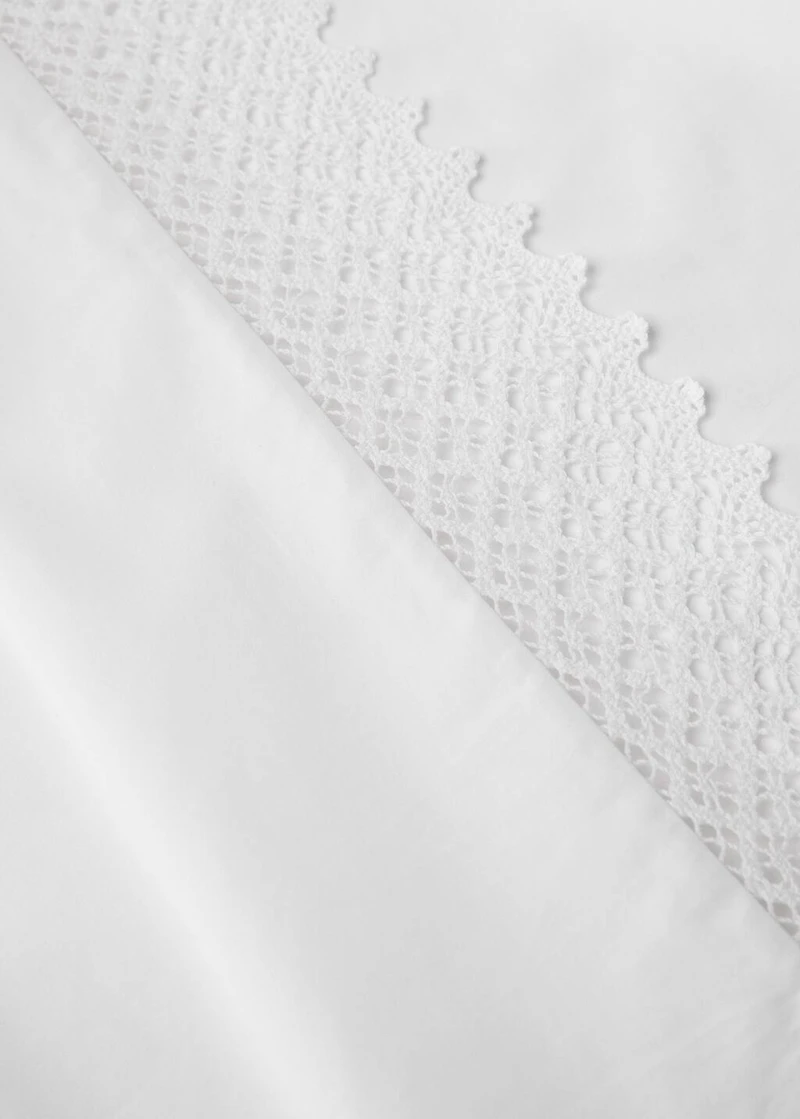 Cotton percale lace top sheet for 150/160 cm bed