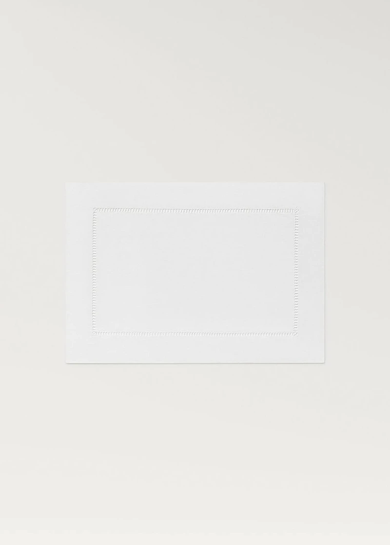 Embroidered hemstitched linen placemat