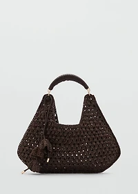 Natural fiber shoulder bag with flower charm