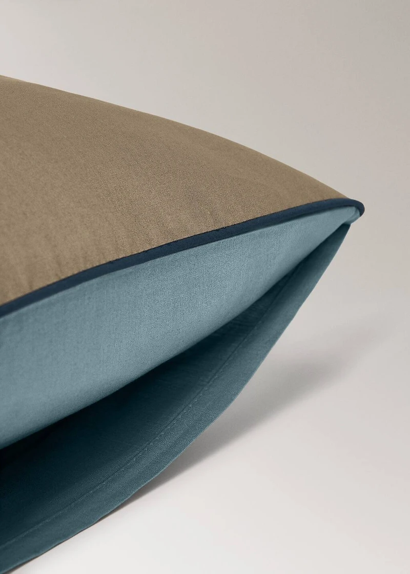 Reversible percale cotton pillowcase with contrasting piping 30x50 cm