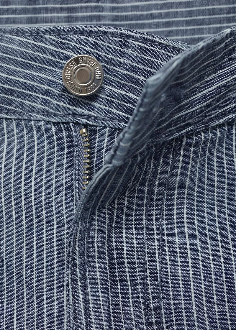 Striped denim shorts with pleats