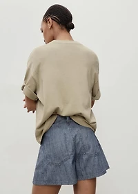 Striped denim shorts with pleats