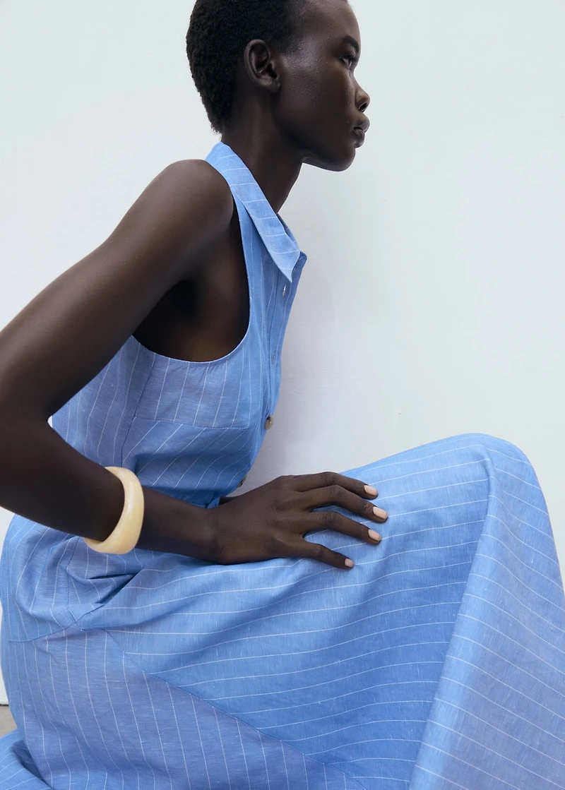 Striped linen-blend shirt-style dress