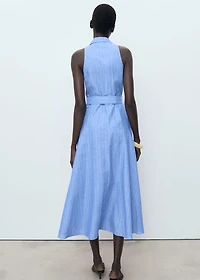 Striped linen-blend shirt-style dress