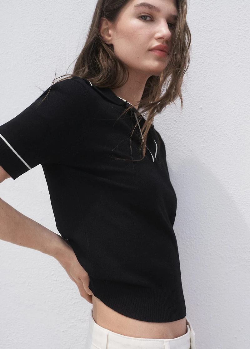Polo-neck sweater with contrasting trims