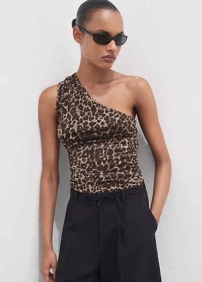 Asymmetrical leopard-print top