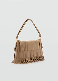 Large leather shoulder bag with fringes