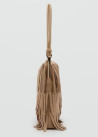 Large leather shoulder bag with fringes