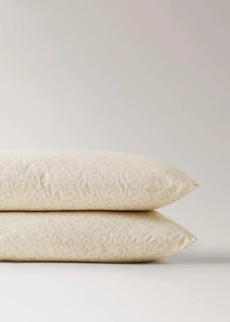 Two percale cotton pillowcases with leaf print 50x75 cm