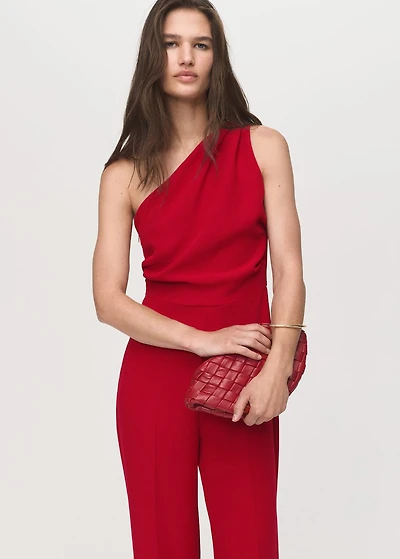 Long asymmetrical draped jumpsuit