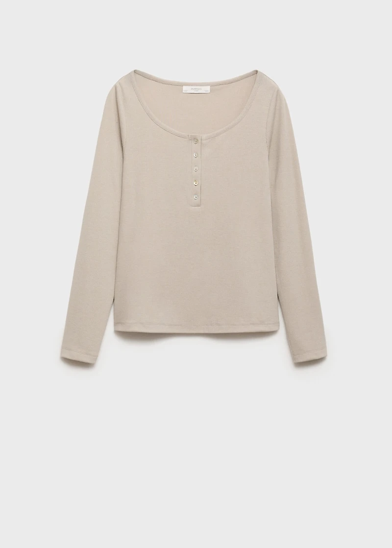 Ribbed knit button-down T-shirt