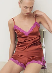 Silk top with contrasting lace