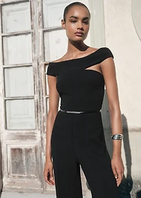 Long jumpsuit with asymmetrical neck