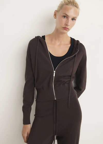 Cotton knit hooded cardigan