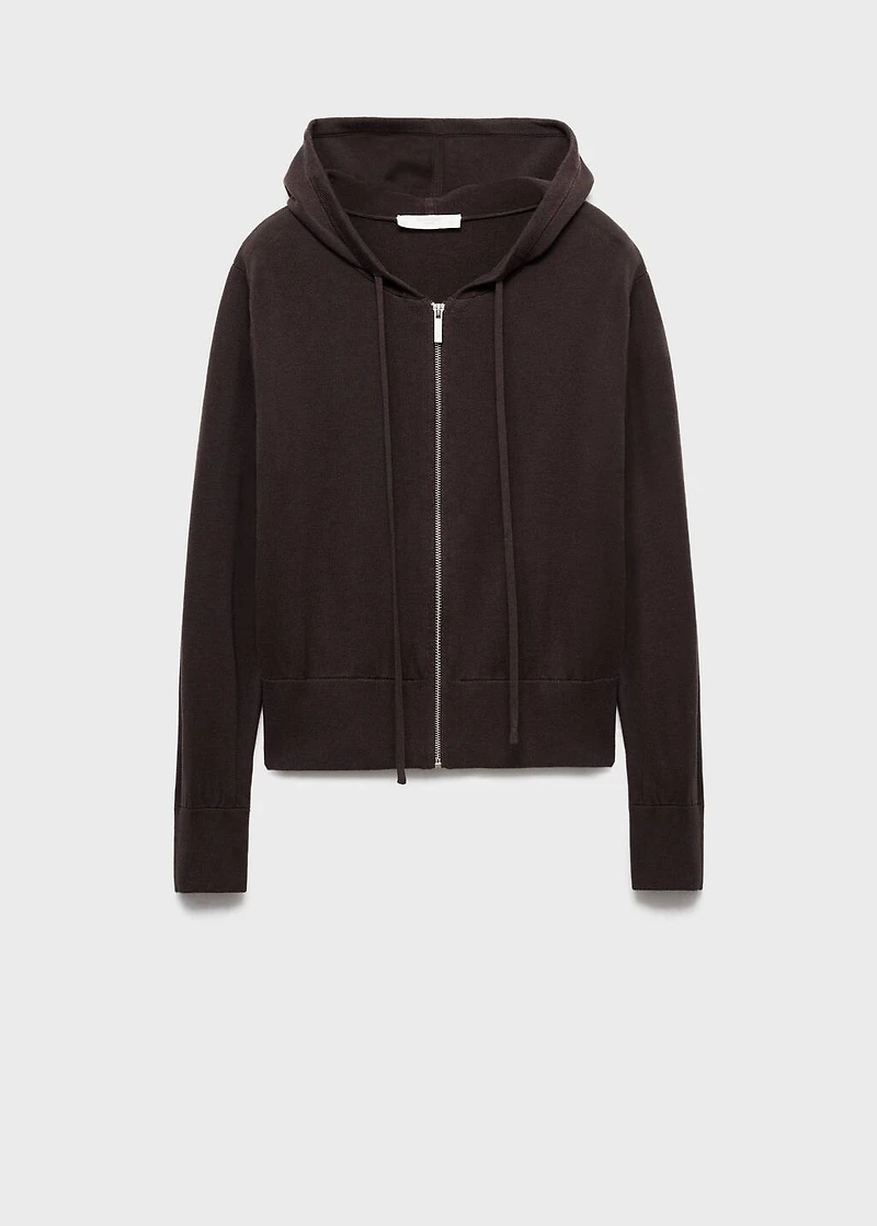 Cotton knit hooded cardigan