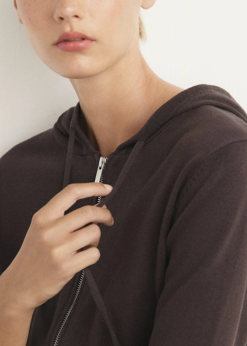 Cotton knit hooded cardigan