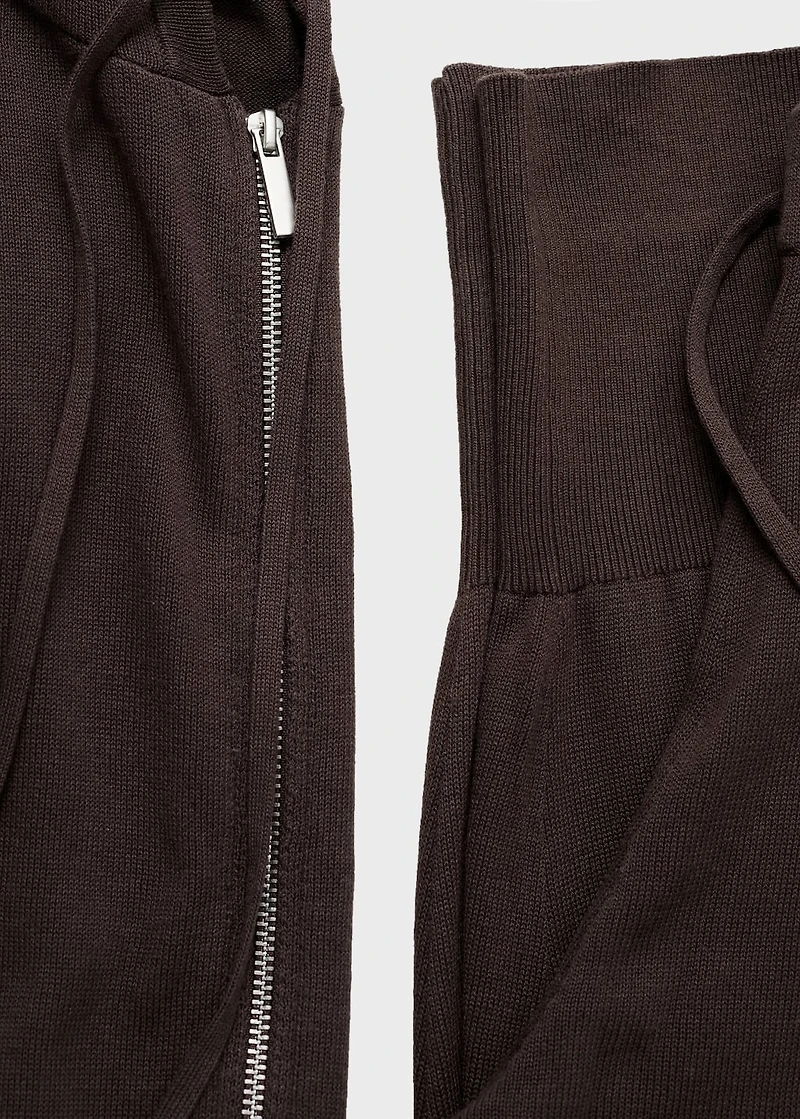 Cotton knit hooded cardigan