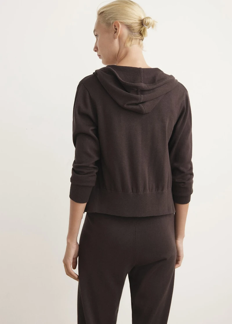 Cotton knit hooded cardigan