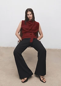 Blouse with draped neck and belt