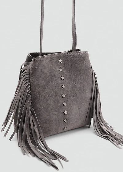 Fringed leather bucket bag