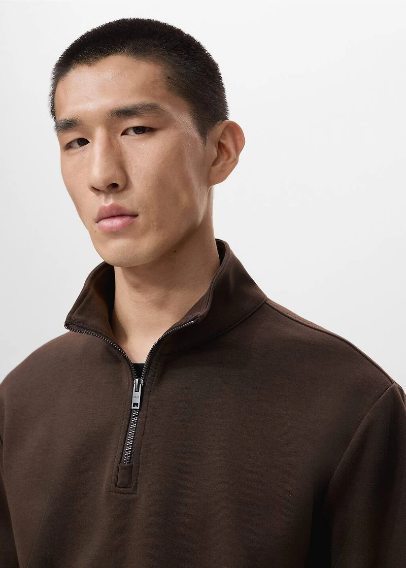 Regular-fit cotton sweatshirt with zipper