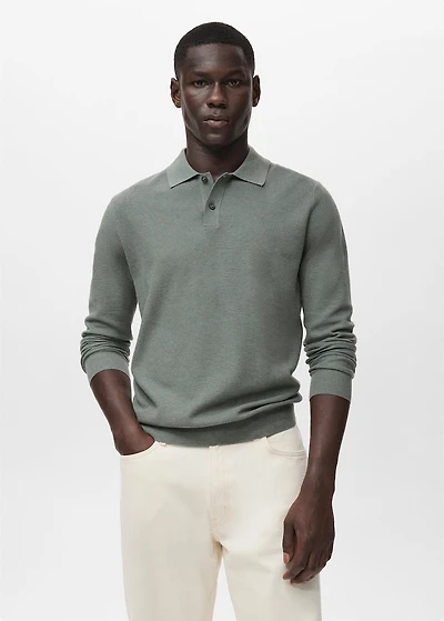 Micro-structured cotton polo shirt