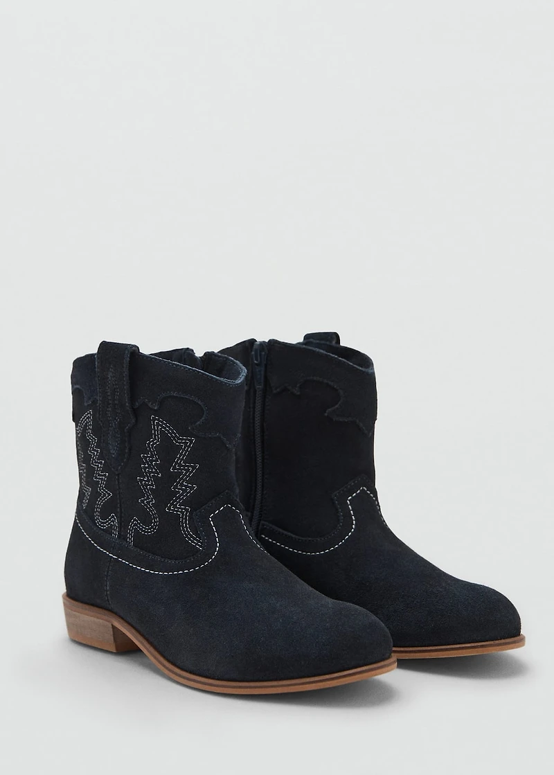 Embroidered leather ankle boot