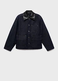 Denim jacket with leather-effect collar