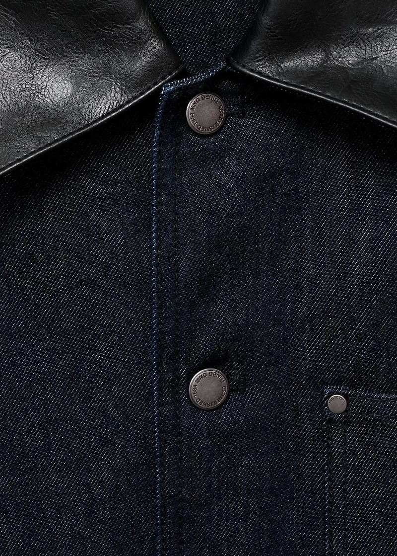 Denim jacket with leather-effect collar