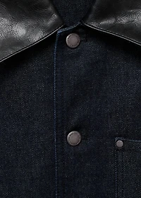 Denim jacket with leather-effect collar