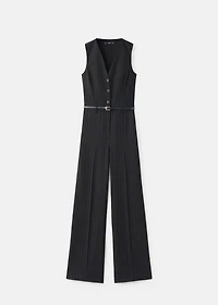 Pinstripe jumpsuit with belt