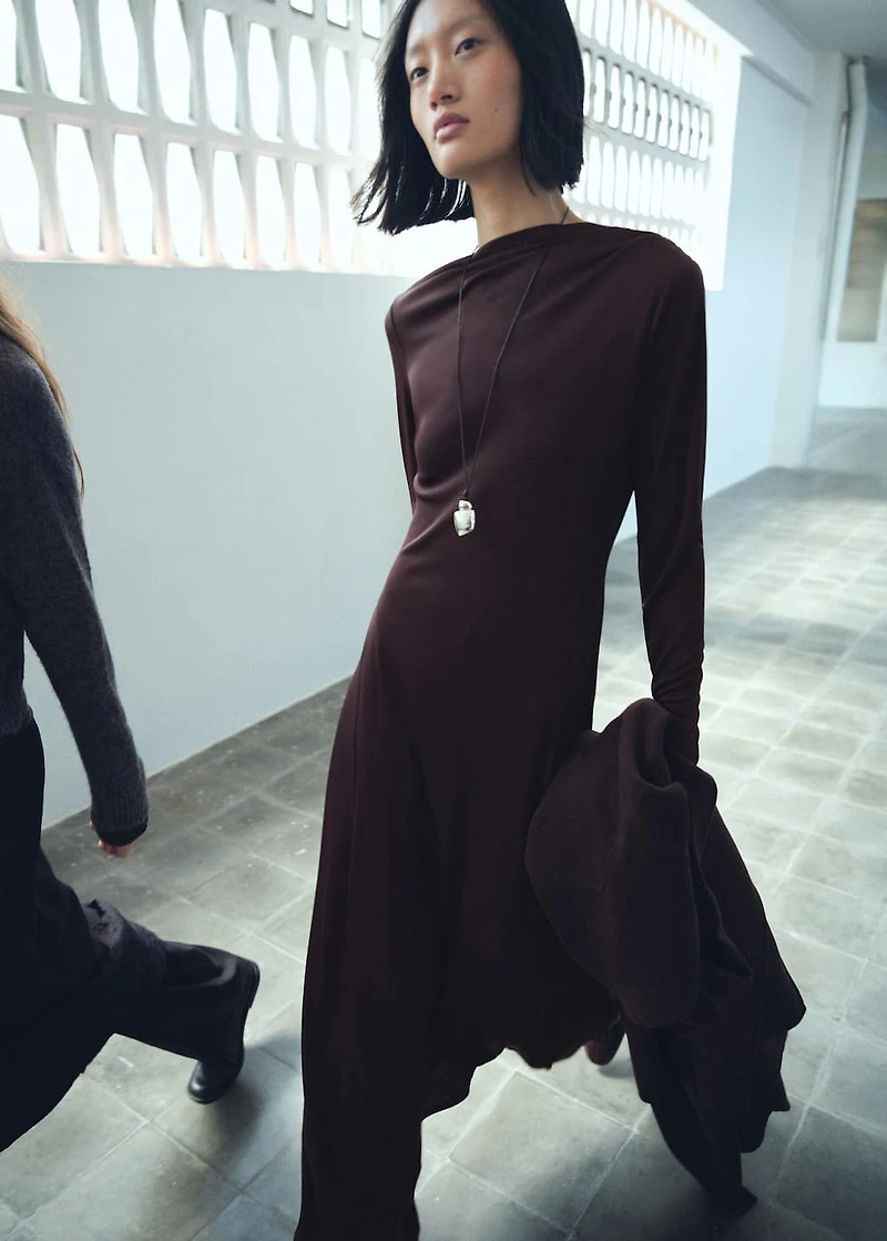 A-line dress with asymmetrical neckline